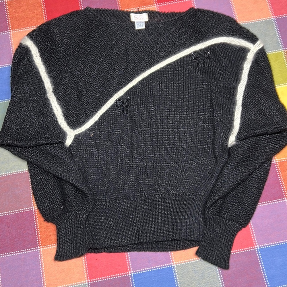 Vintage Parigi Black & White Sweater with Black Sequin Bows